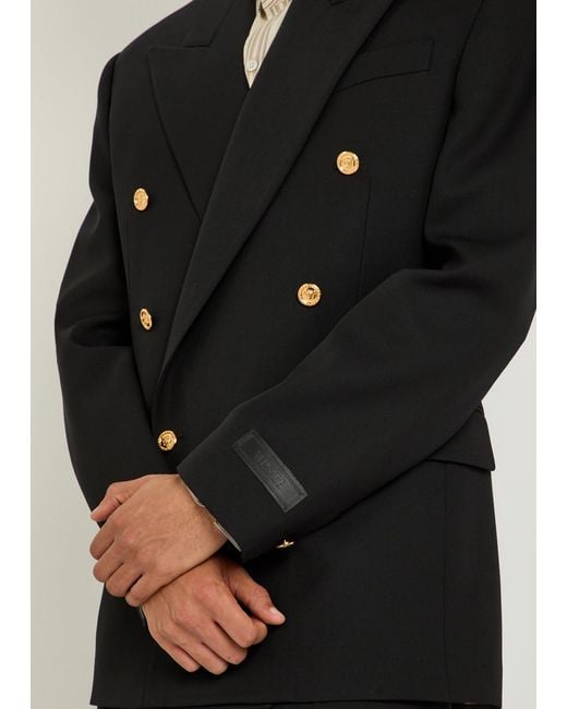 Versace Black Double-Breasted Wool Blazer for men