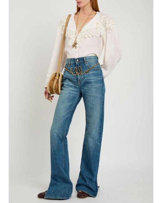 Chloé Natural Floral-Jacquard Silk Blouse