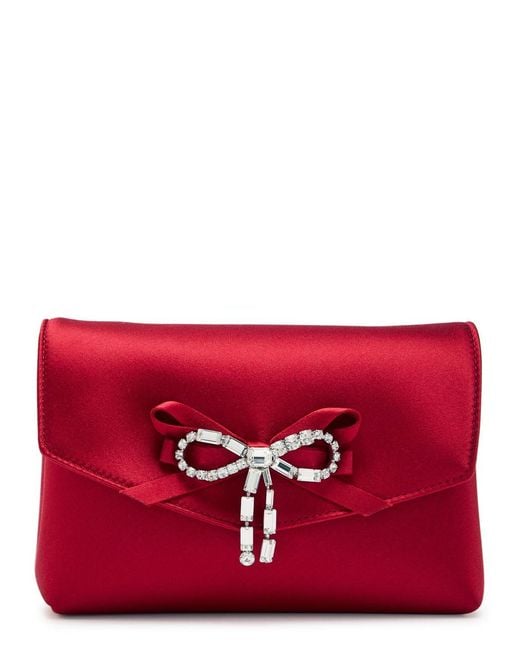 Jimmy Choo Red Soft Bow Mini Satin Clutch