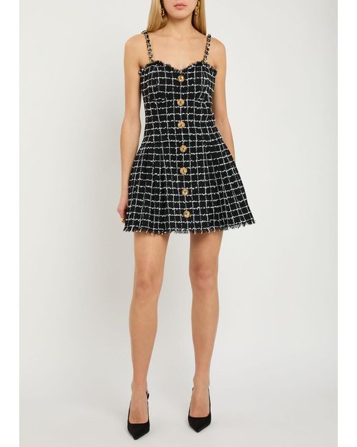 Balmain Black Checked Tweed Mini Dress