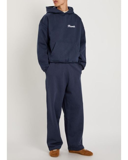 Picante Blue Tailor Embroidered Hooded Cotton Sweatshirt for men