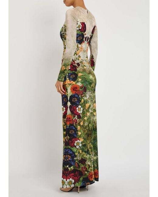 Alice + Olivia Green Delora Floral-Print Jersey Maxi Dress