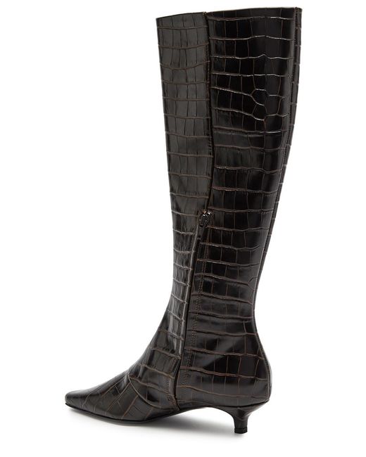 Totême  Black Totême 40 Crocodile-effect Leather Knee-high Boots