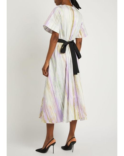 Roksanda White Sana Printed Cotton-Poplin Midi Dress