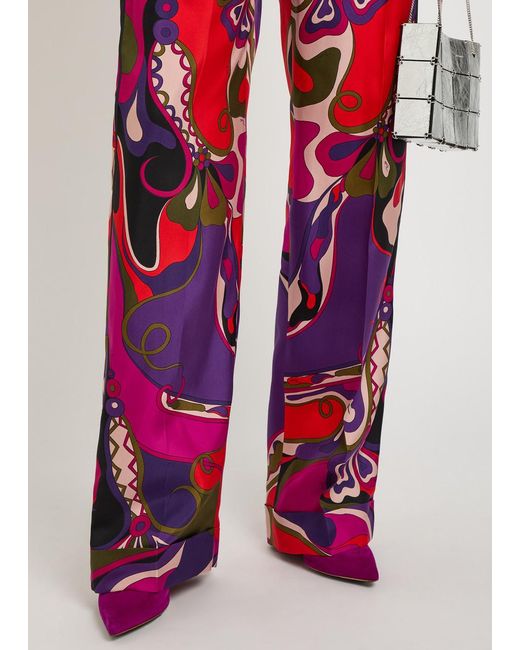 Emilio Pucci Red Orchidee Printed Silk Trousers