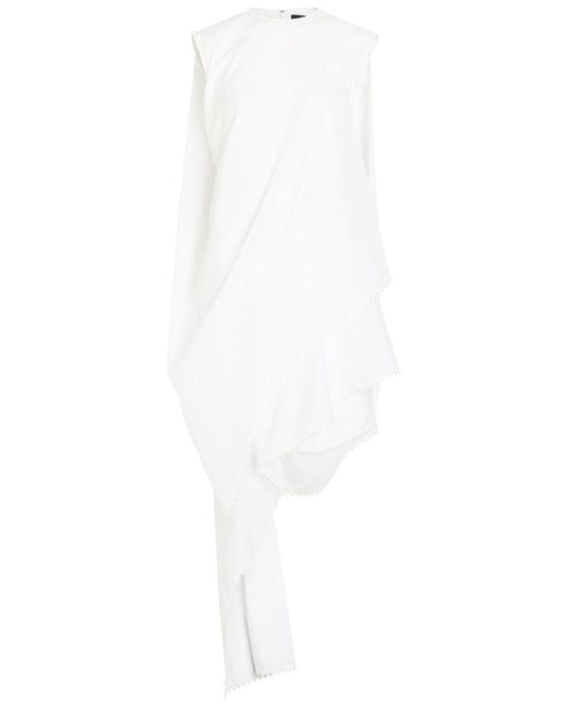 Jacquemus White La Robe Traversin Courte Asymmetric Cotton-Poplin Midi Dress