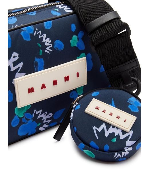Marni Blue Floral-print Nylon Cross-body Bag