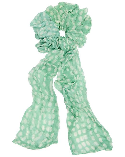 Cloe Cassandro Green Printed Silk-Georgette Scrunchie