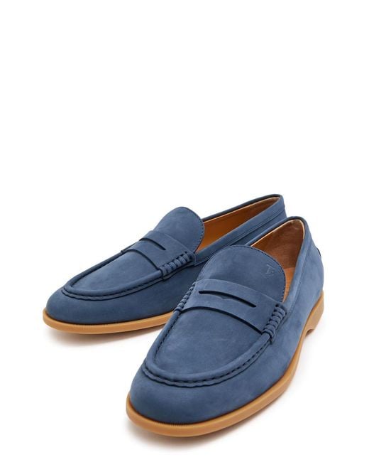 Tod's Blue Gomma Leggero Nubuck Loafers