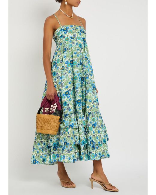ALÉMAIS Blue Pam Floral-Print Cotton-Poplin Midi Dress