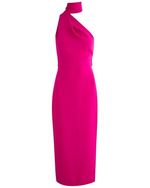 Solace London Pink Samira One-Shoulder Scarf-Effect Midi Dress