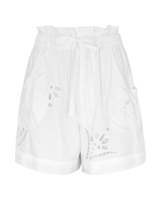 Isabel Marant White Hidea Eyelet-Embroidered Shorts