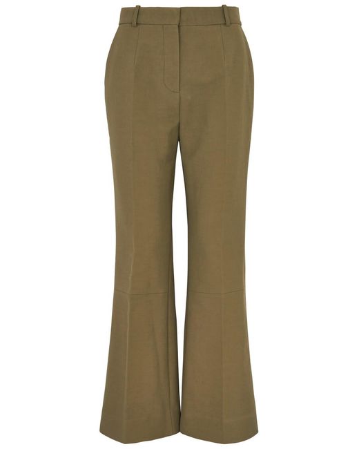 Victoria Beckham Green Kick-Flare Cotton Trousers