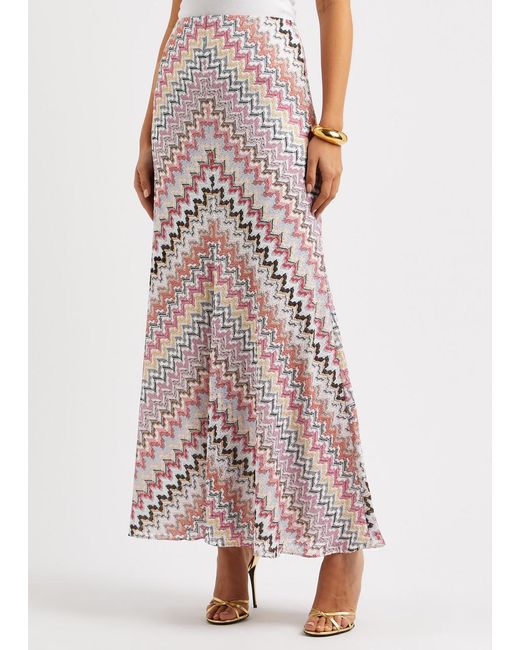Missoni White Zigzag Metallic-knit Maxi Skirt