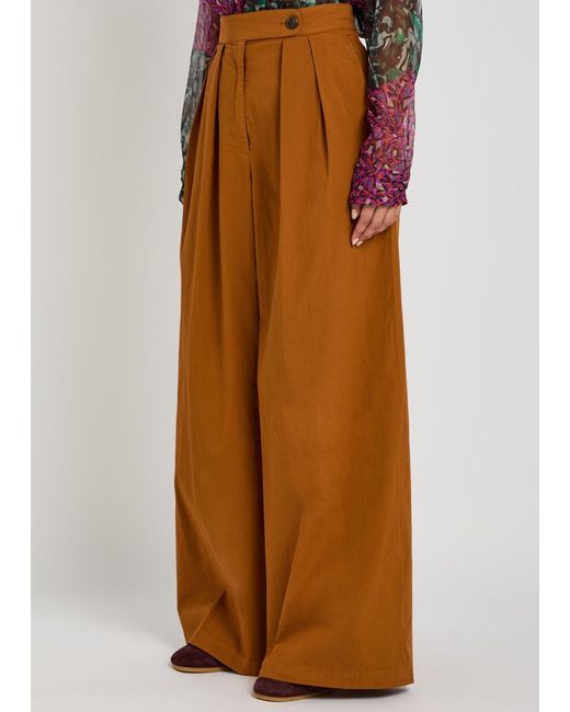 Dries Van Noten Brown Pamplona Wide-Leg Stretch-Cotton Poplin Trousers