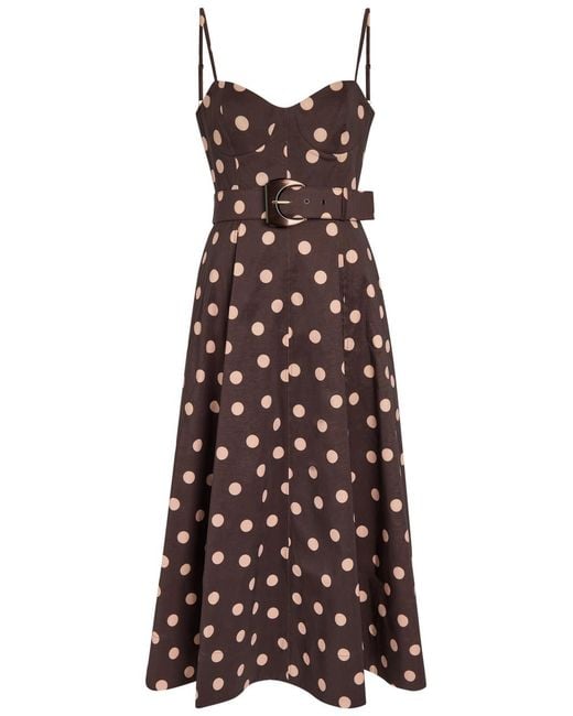 Rebecca Vallance Purple Vivianne Polka-Dot Slubbed-Poplin Midi Dress