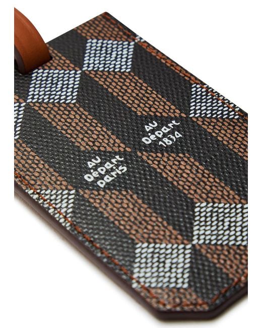AU DEPART Black Printed Leather Luggage Tag for men