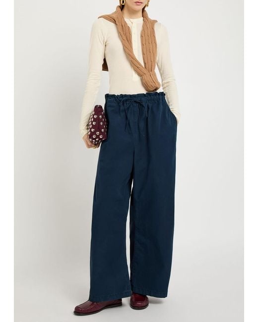 Polo Ralph Lauren Blue Drawstring Barrel-Leg Cotton-Poplin Trousers