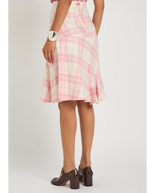 Vivienne Westwood Pink Adder Plaid Wool-Blend Crepe Midi Skirt