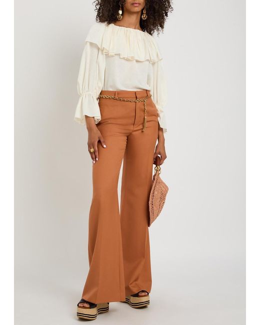 Chloé Brown Flared-Leg Wool Trousers