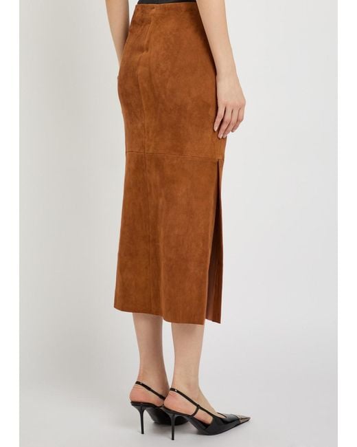 Stouls Brown Winona Split-Hem Suede Midi Skirt