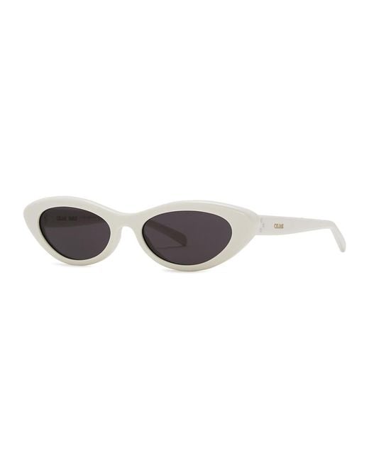 Céline White Cat-Eye Sunglasses, Dark Lenses, Signature Dot Detail