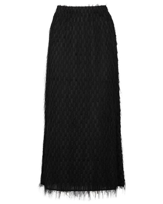 By Malene Birger Black Palome Fringed Woven Maxi Skirt