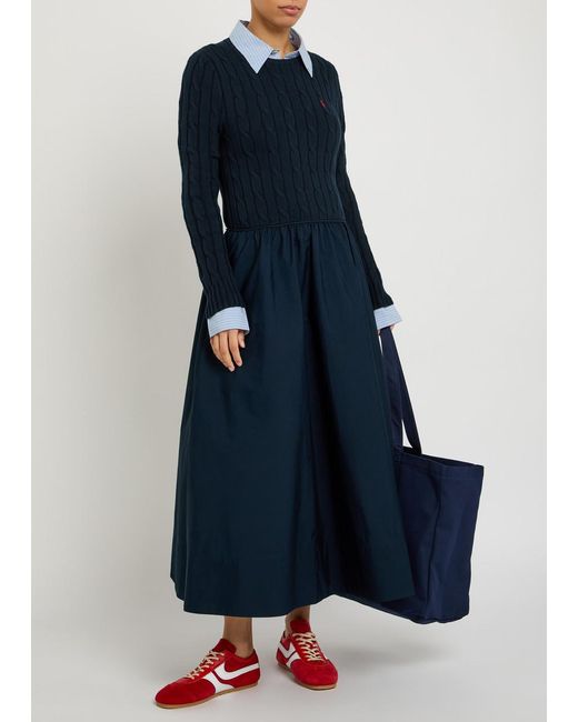 Polo Ralph Lauren Blue Logo Stretch-Cotton Midi-Dress