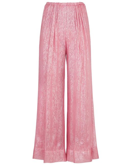 Forte Forte Pink Lamé Silk-Blend Chiffon Trousers