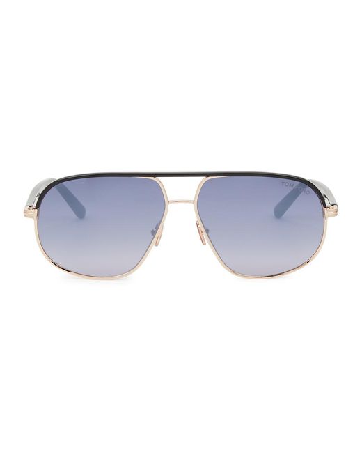 Tom Ford Blue Aviator-style Sunglasses Maxwell, Mirrored Lenses, Metal, 100% Uv Protection for men