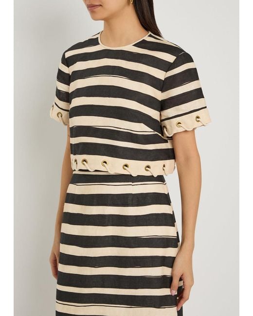Zimmermann Black Rebellion Striped Linen Crop Top