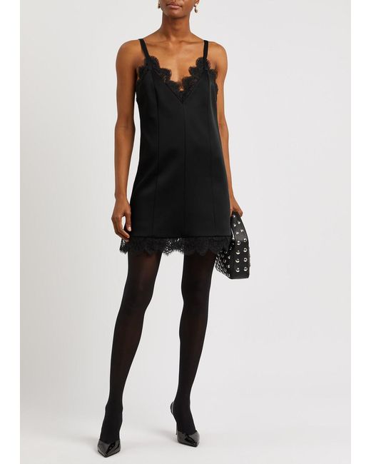 Khaite Black Bo Lace-trimmed Satin-crepe Mini Dress