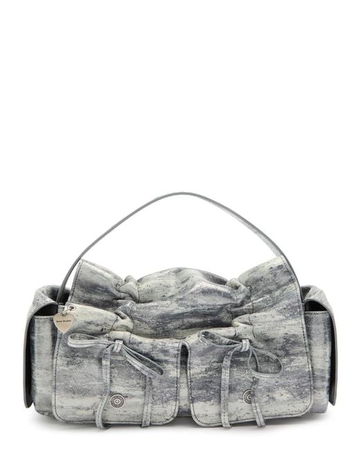 Acne Gray Multipocket Metallic-Suede Top Handle Bag