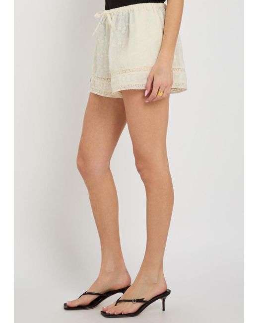 SOLAQUA Natural Beau Embroidered Cotton Shorts