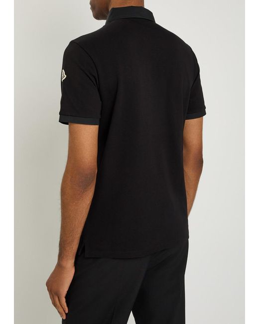 Moncler Black Logo-Embroidered Piqué Cotton Polo Shirt for men