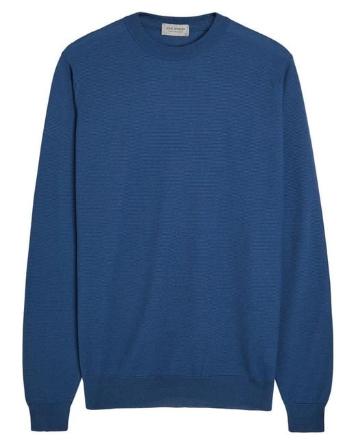 John Smedley Blue Waffle Merino Wool Jumper for men