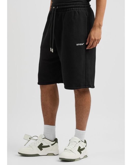 Off-White c/o Virgil Abloh Black Off- Pixel Diag Logo-Embroidered Cotton Shorts for men