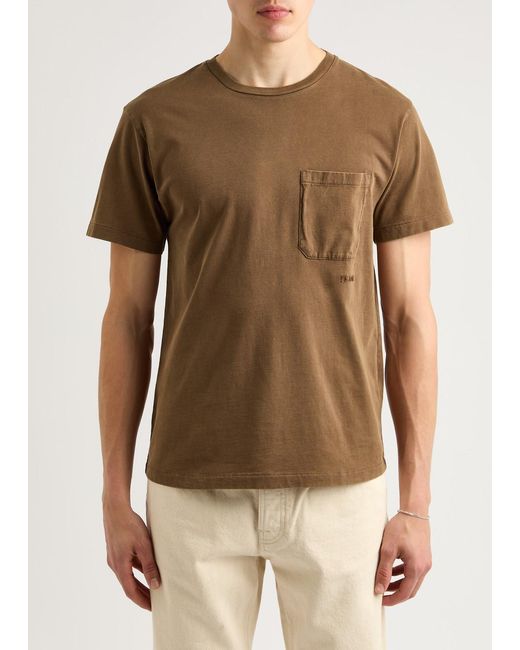 FRAME Brown Logo-Embroidered Cotton T-Shirt for men