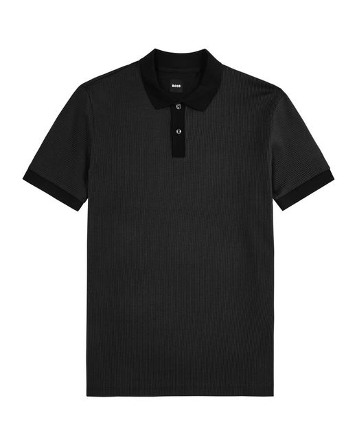 Boss Black Jacquard Cotton Polo Shirt for men