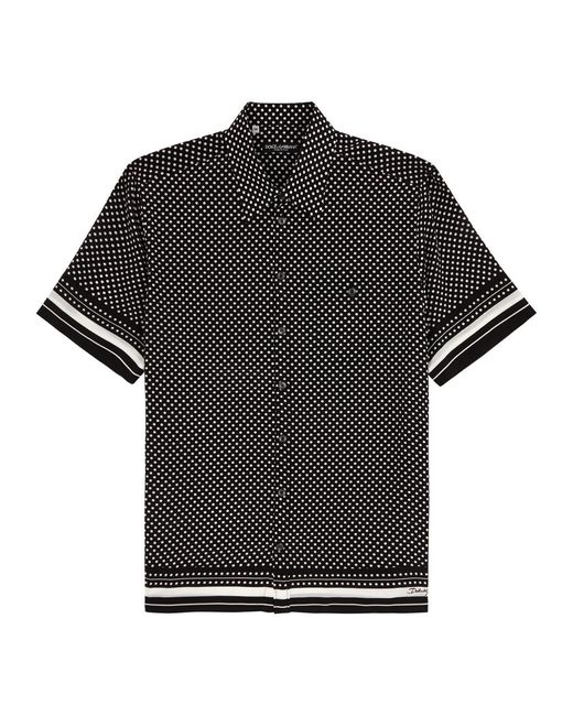 Dolce & Gabbana Black Polka-dot Print Silk Shirt for men