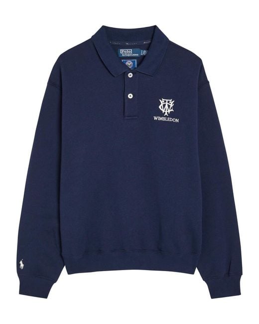 Polo Ralph Lauren Blue Embroidered Cotton-Blend Polo Sweatshirt