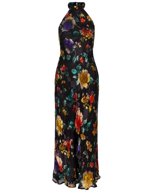 Rixo Black Pearl Floral-print Chiffon Midi Dress