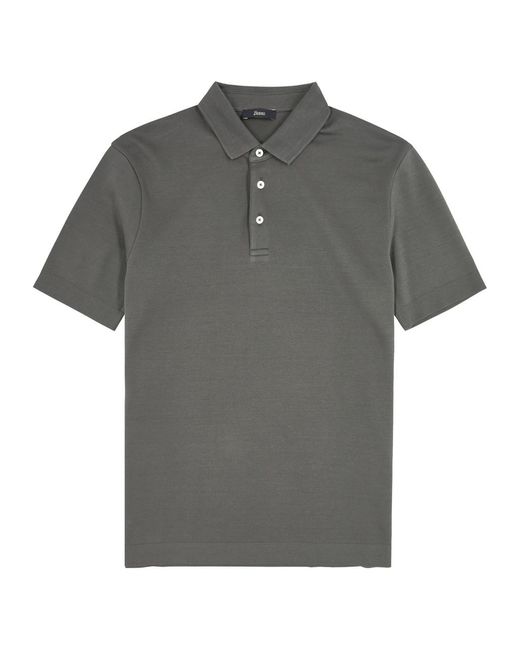 Herno Gray Knitted Cotton Polo Shirt for men