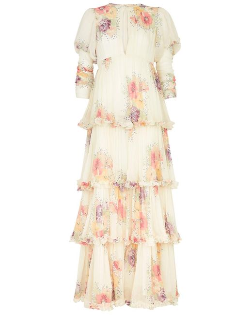 byTiMo Natural Floral-print Tiered Chiffon Gown