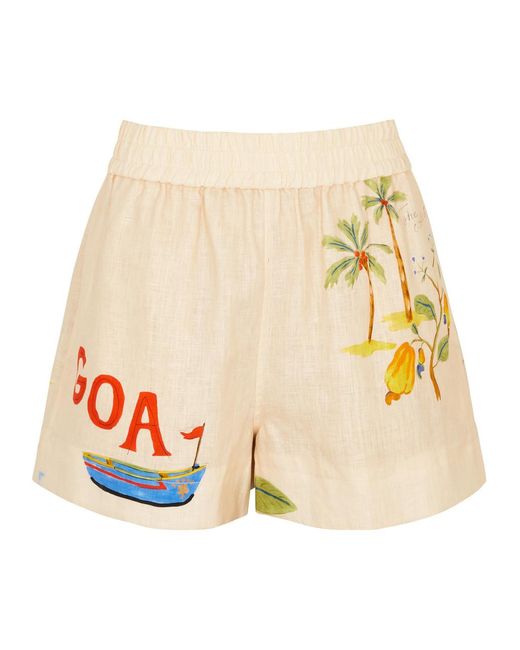 RHODE Natural Kina Printed Linen Shorts