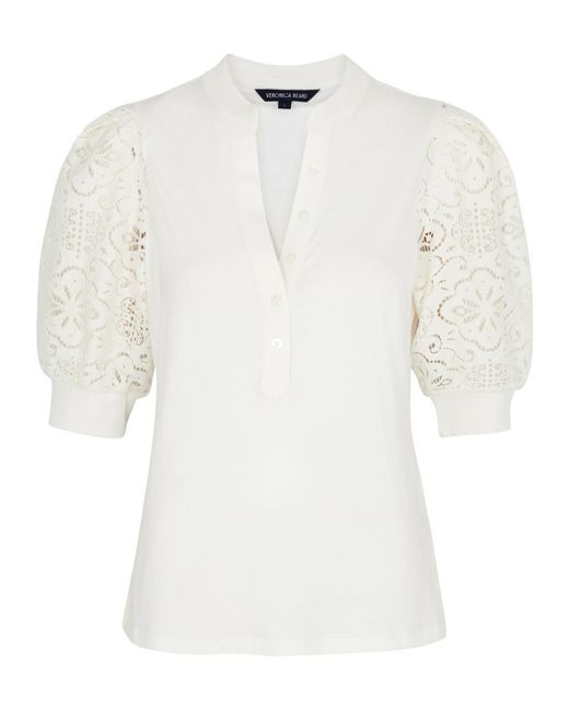 Veronica Beard White Coralee Lace And Cotton Top