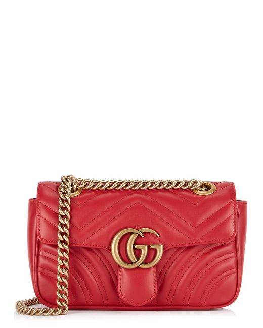Gucci Red Gg Marmont Mini Leather Cross-Body Bag