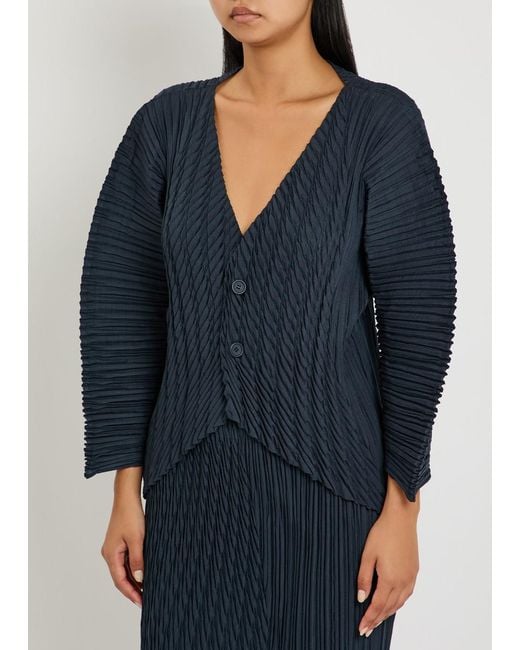 Issey Miyake Blue Pleated Woven Cardigan