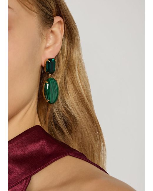 Jennifer Behr Green Xiomara Malachite 18Kt-Plated Drop Earrings