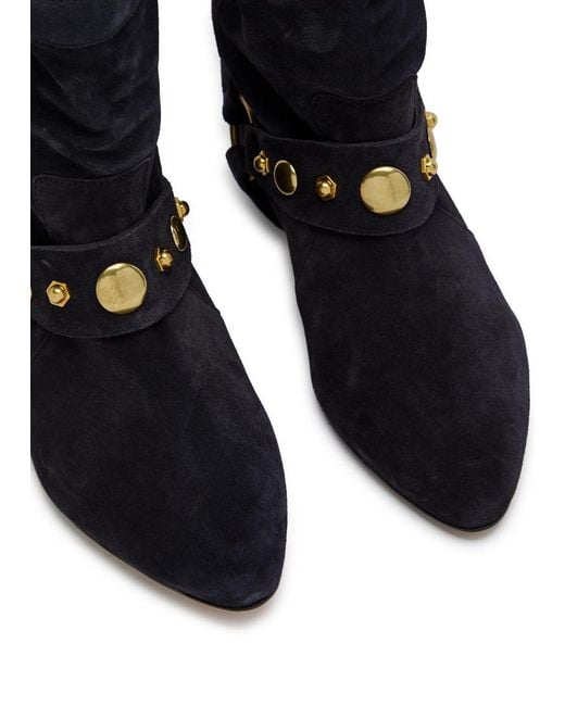 Isabel Marant Blue Stania Embellished Suede Mid-Calf Boots